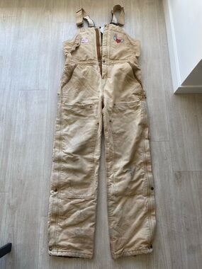 Carhartt Insulated Bib Overalls Men M Duck Canvas Quilted Lined Vintage Faded